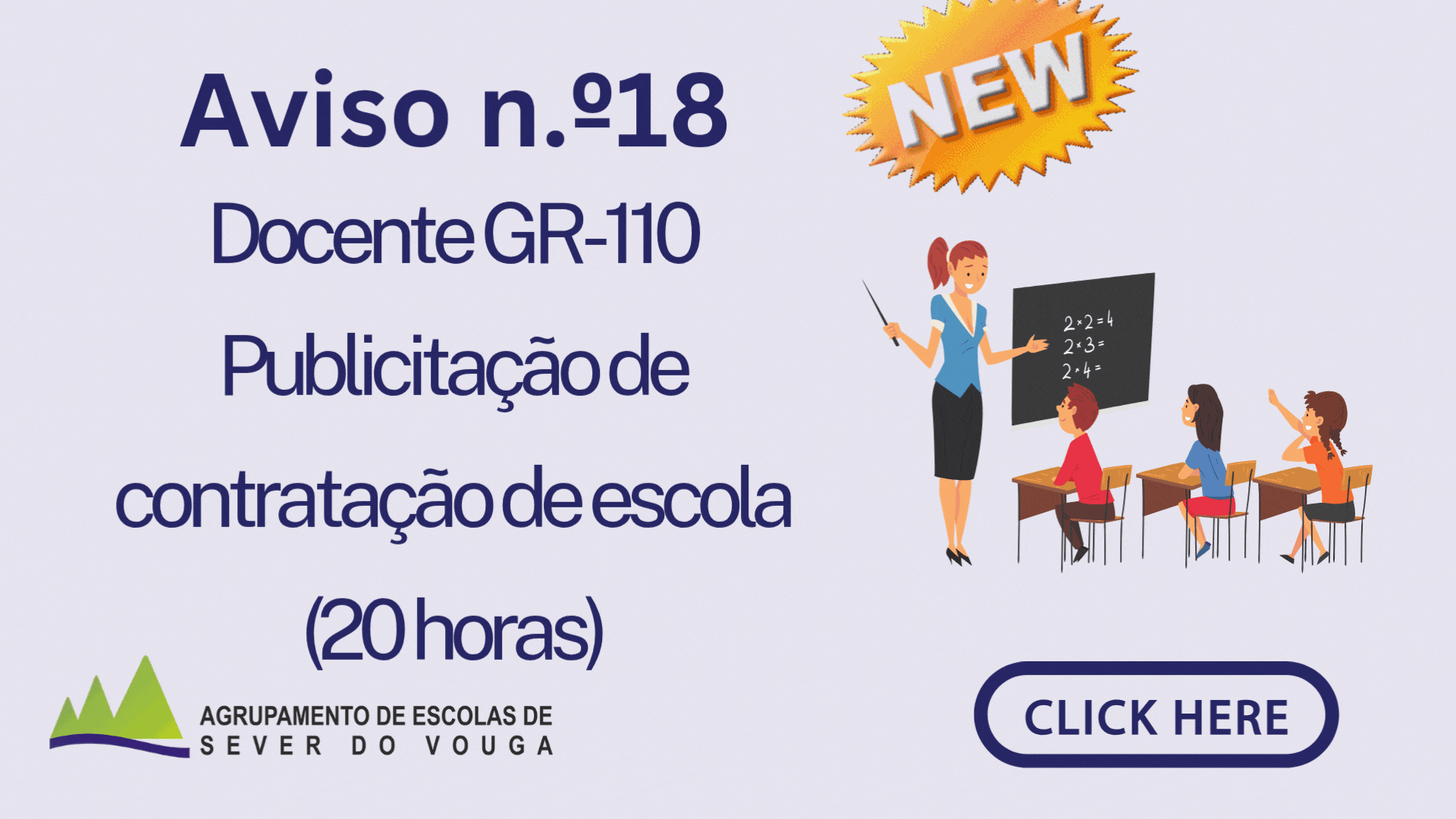 📢 Aviso n.º18 - Publicitação contratação por oferta de escola de 1 docente do GR_110 (20 horas)